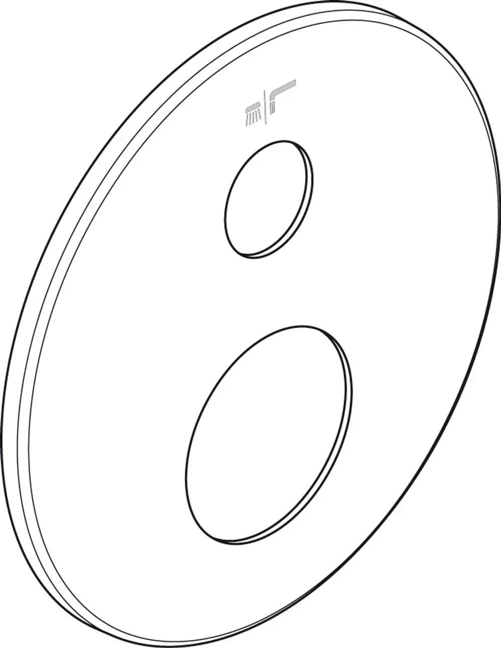 Kreisrunde Rosette für Armaturen, beschichtet, mit zwei Öffnungen. Logo von Ideal Standard. Ideal zur Verwendung mit Bade- oder Brausearmaturen.